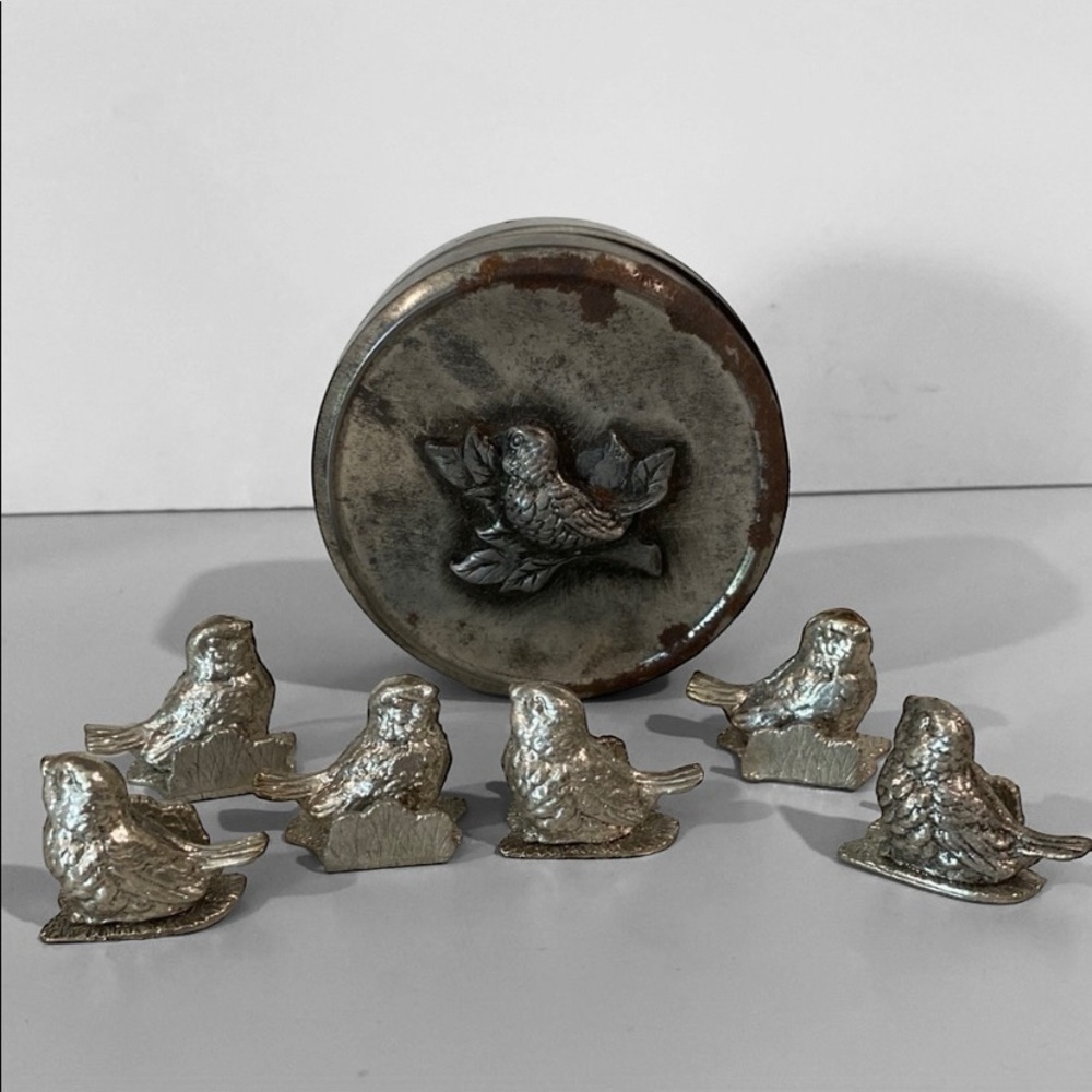 Silver Pewter birds Place Card Holders with box